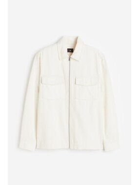H&M Corduroy Shirt Jacket Zip Cream Off-White Size S